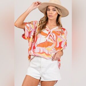 SAGE + FIG Abstract Print Half Button Blouse